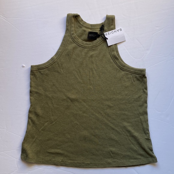 Bandier x WSLY Rivington ribbed tank in khaki green - Picture 3 of 7